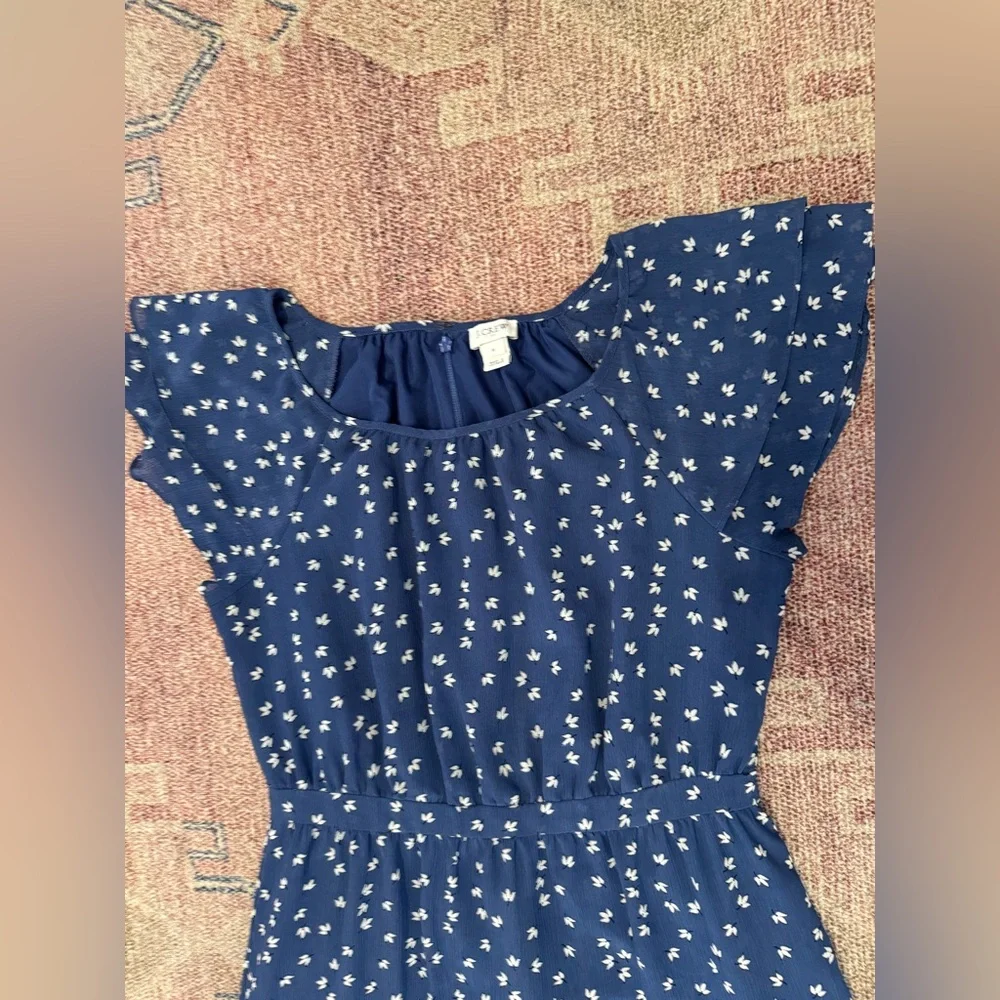 J. Crew blue floral tiered midi peasant dress size 6